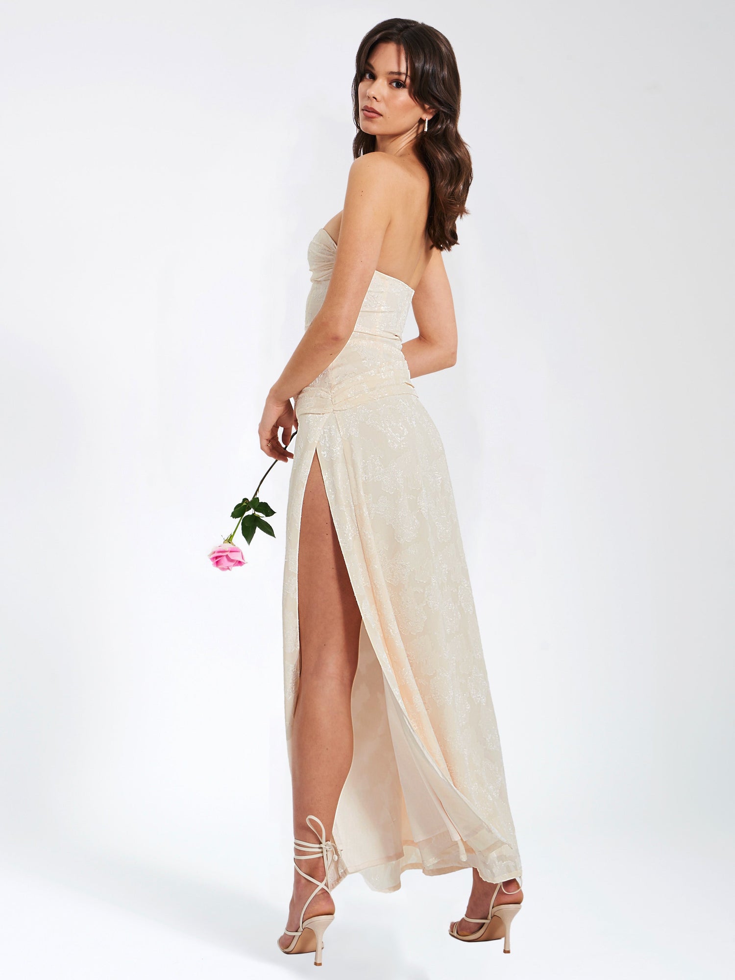 Xatia Jacquard Textured High Slit Maxi Dress | Off White