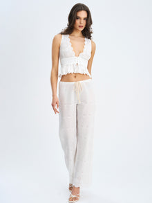 Raia Cotton Eyelet Scallop Trim Top | White