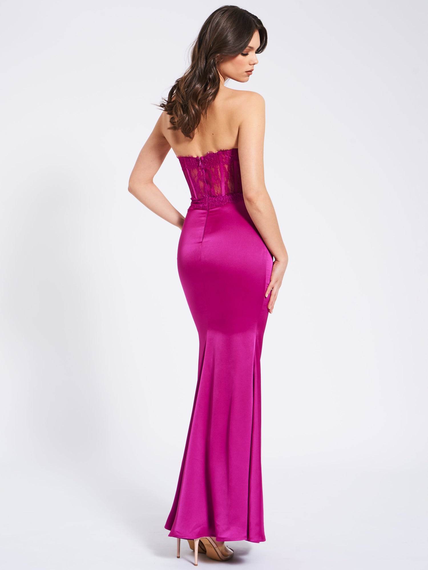 Everleigh Lace Satin Corset Maxi Dress | Fuchsia