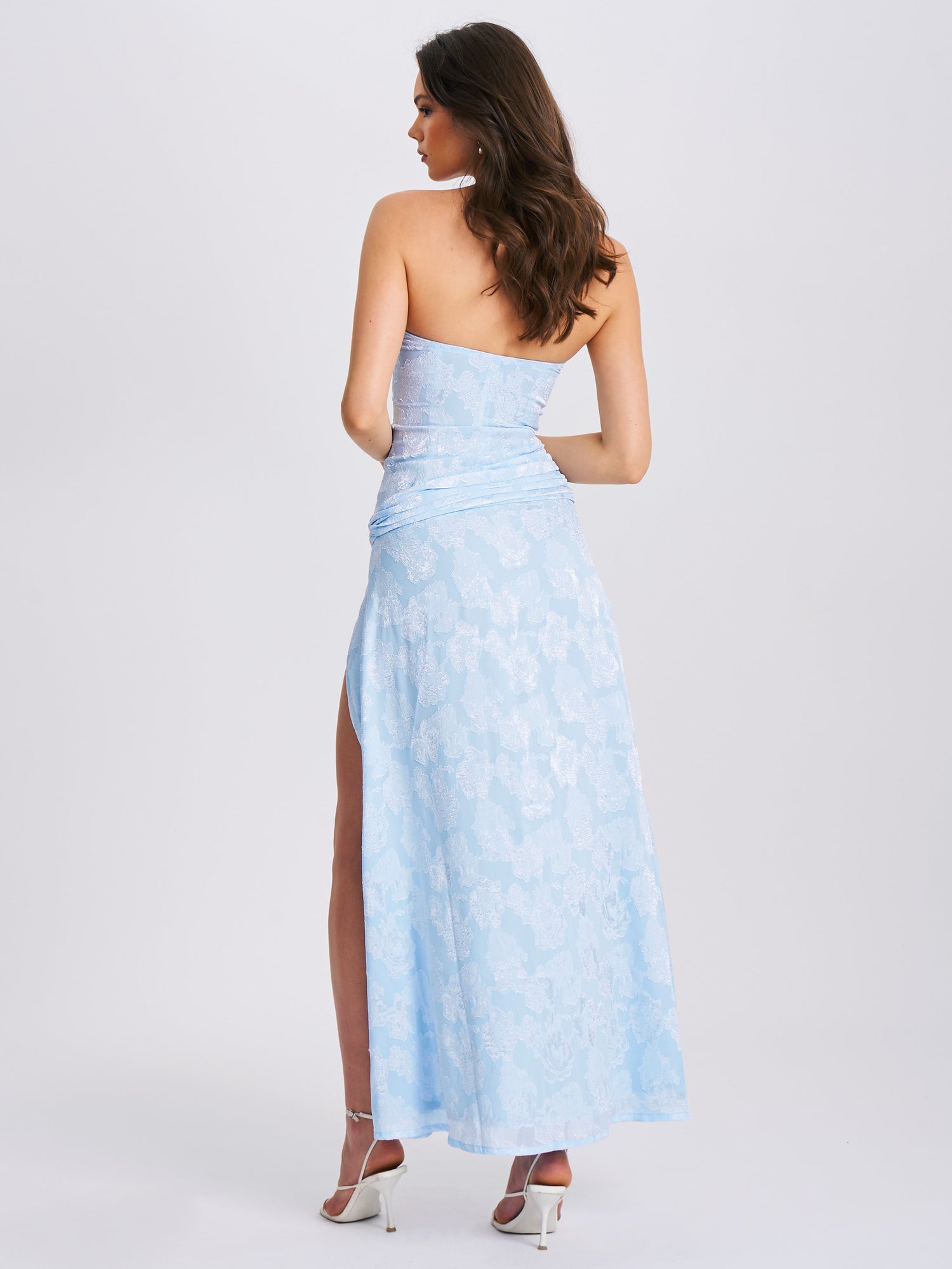 Xatia Jacquard Textured High Slit Maxi Dress | Baby Blue
