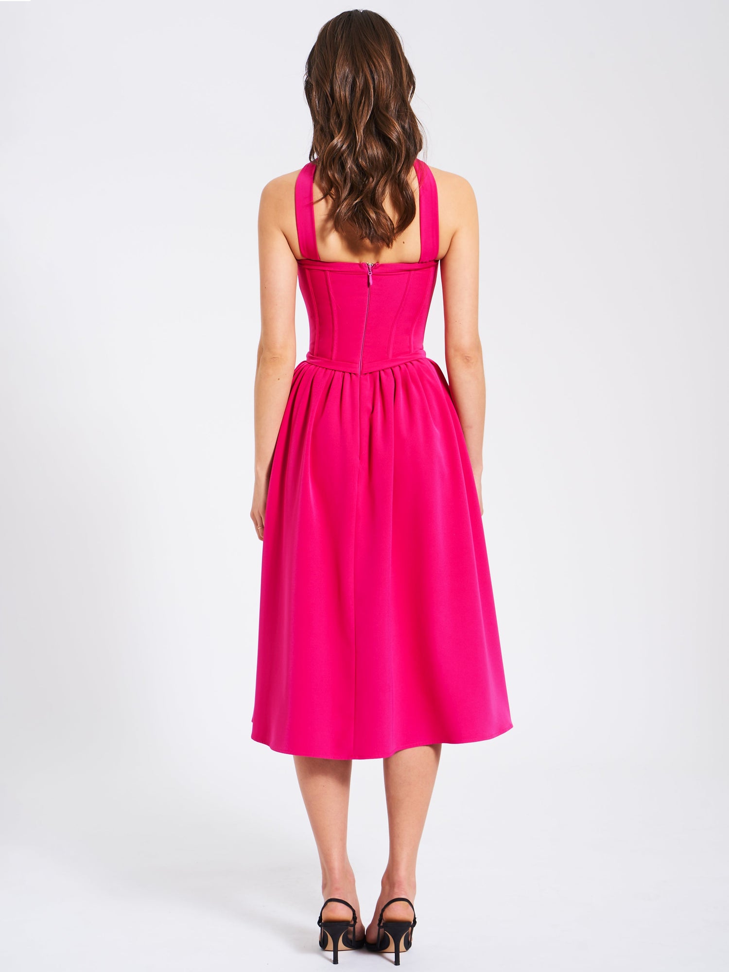 Maia Halter Neck Corset Midi Sundress | Fuchsia