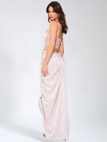 Cadence Satin Crystal Embellished Corset Dress | Champagne