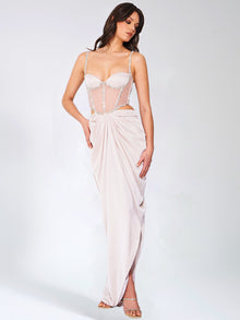 Cadence Satin Crystal Embellished Corset Dress | Champagne