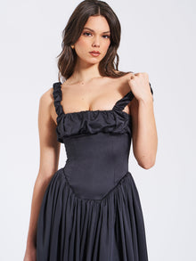 Noreen Satin Drop Waist Maxi Sundress | Black