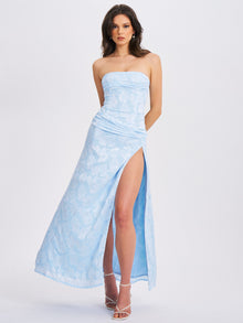 Xatia Jacquard Textured High Slit Maxi Dress | Baby Blue