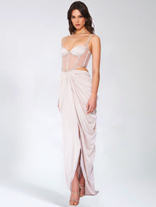 Cadence Satin Crystal Embellished Corset Dress | Champagne