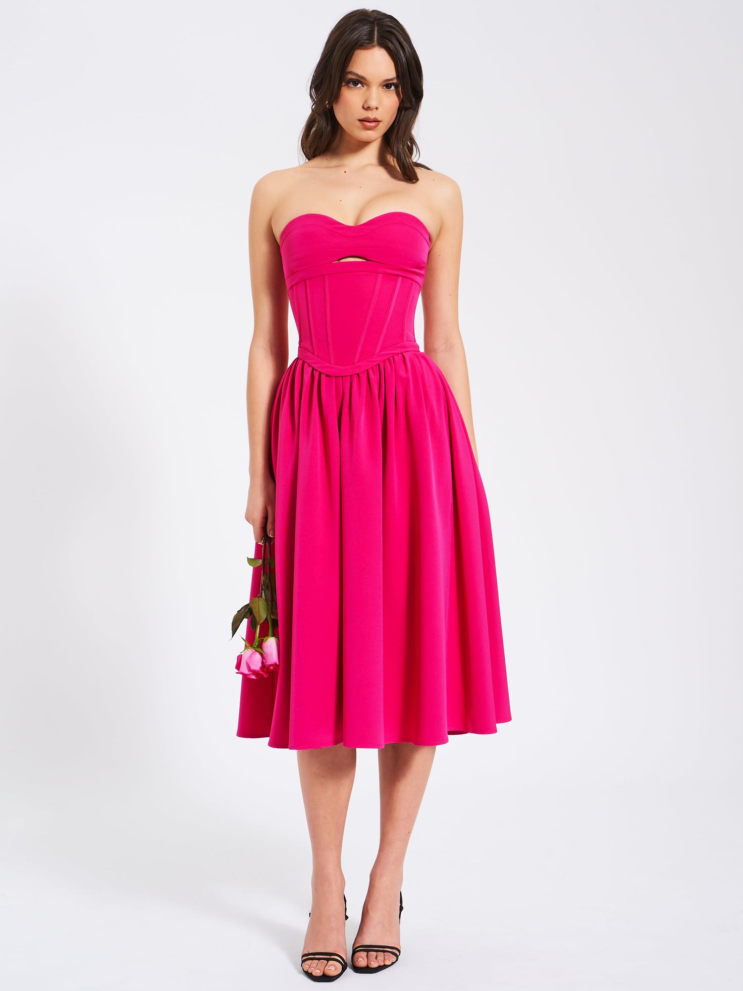 Maia Halter Neck Corset Midi Sundress | Fuchsia