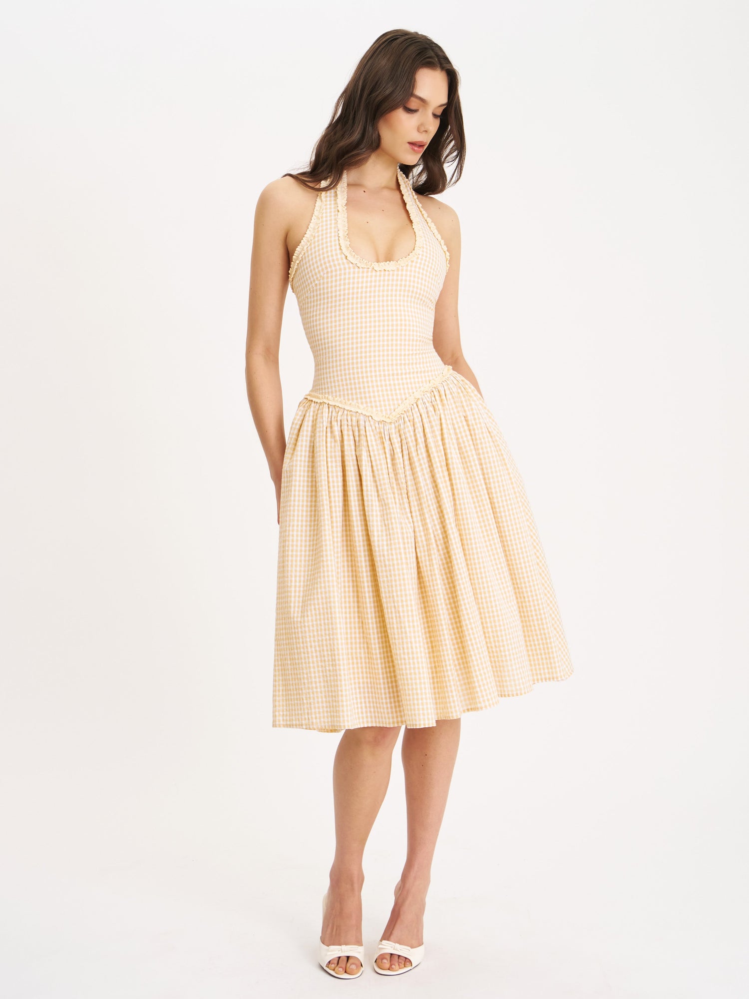 Idella U Neck Midi Dress | Yellow Gingham