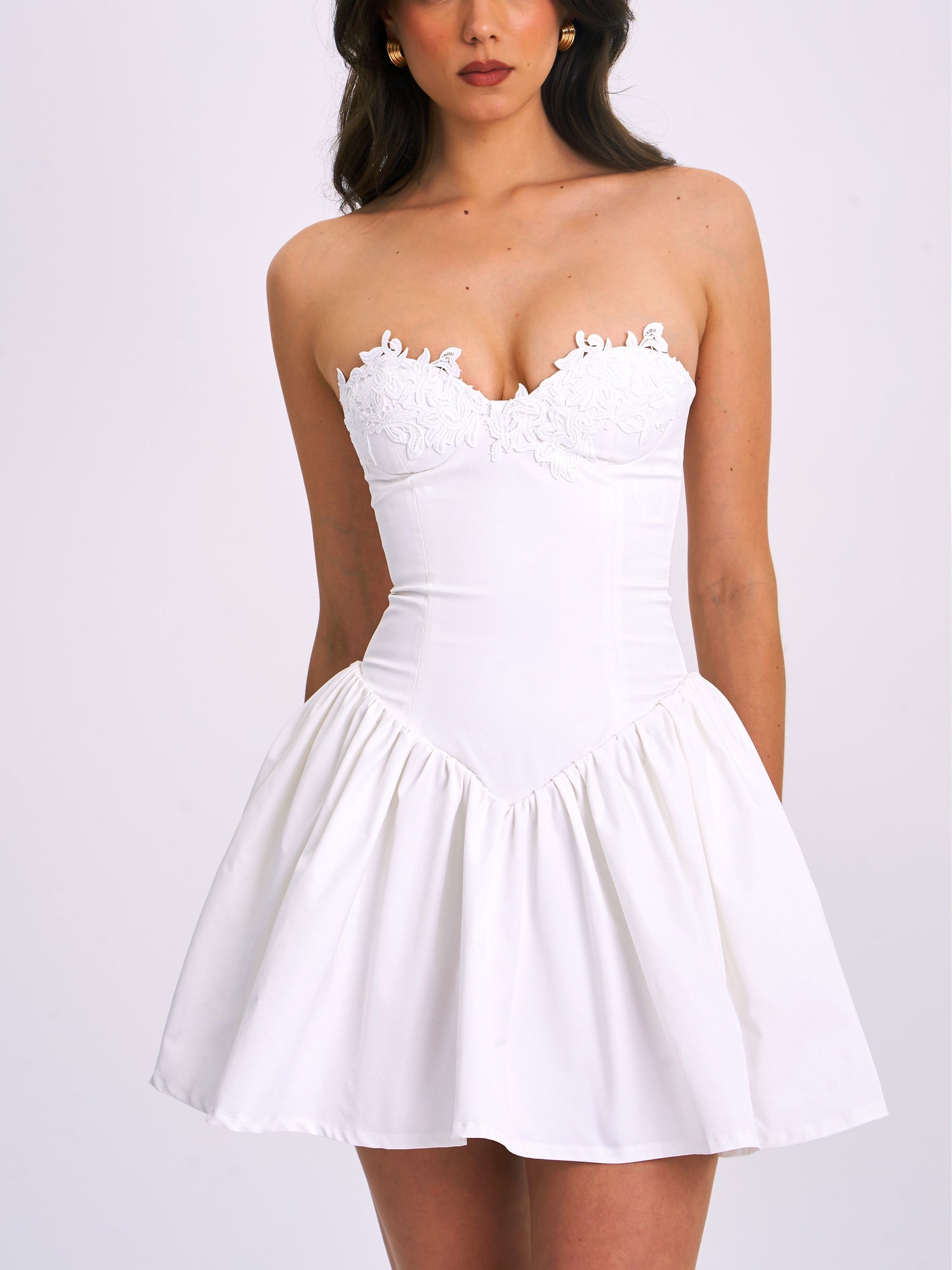 Sacha Lace Drop Waist Corset Puffy Mini Dress | White