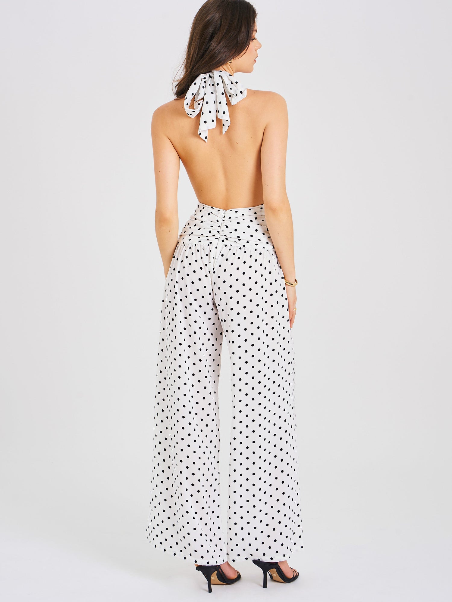 Oriana Halter Jumpsuit | White Polka Dots