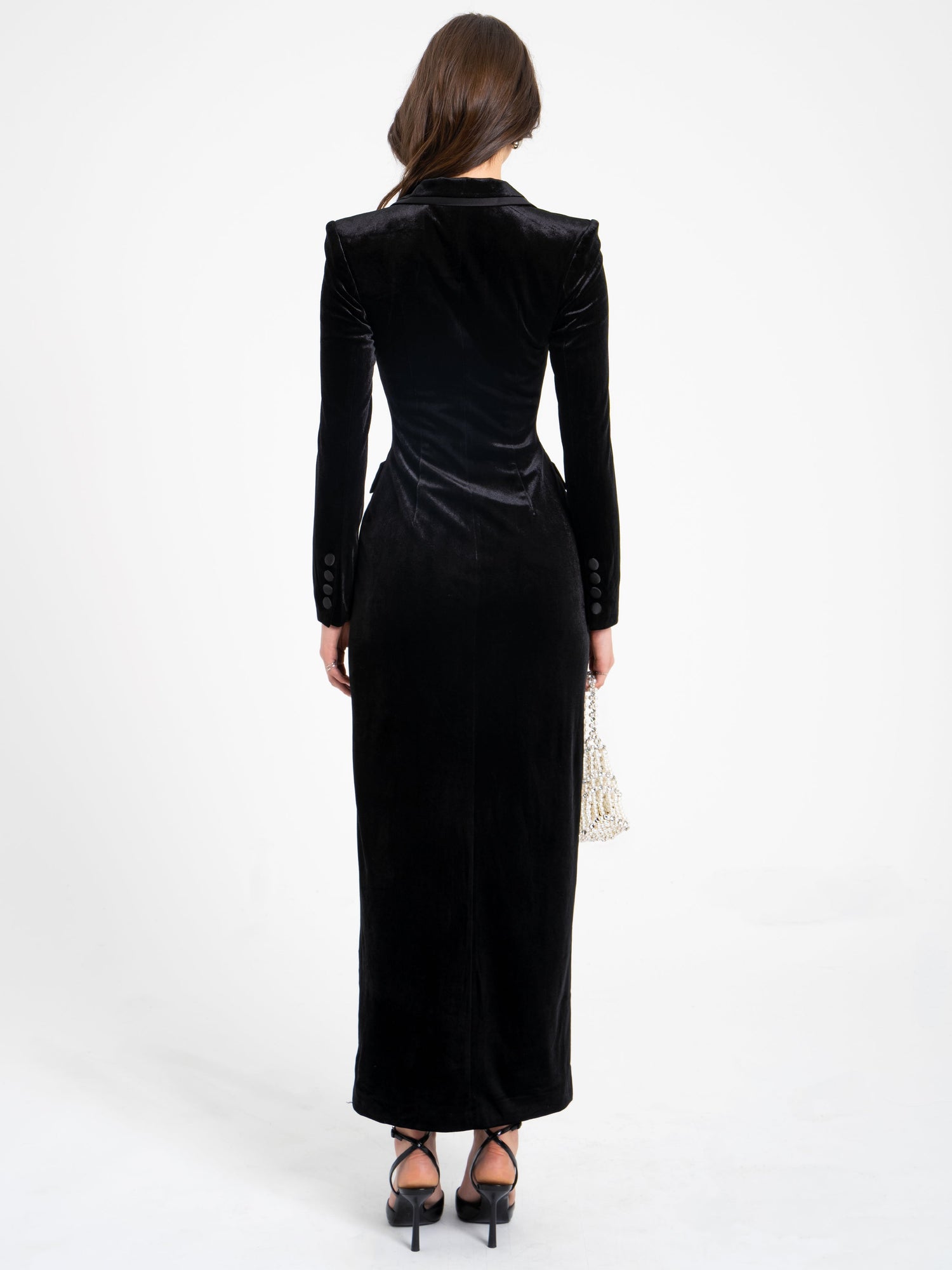 Willow Velvet High Slit Blazer Gown | Black