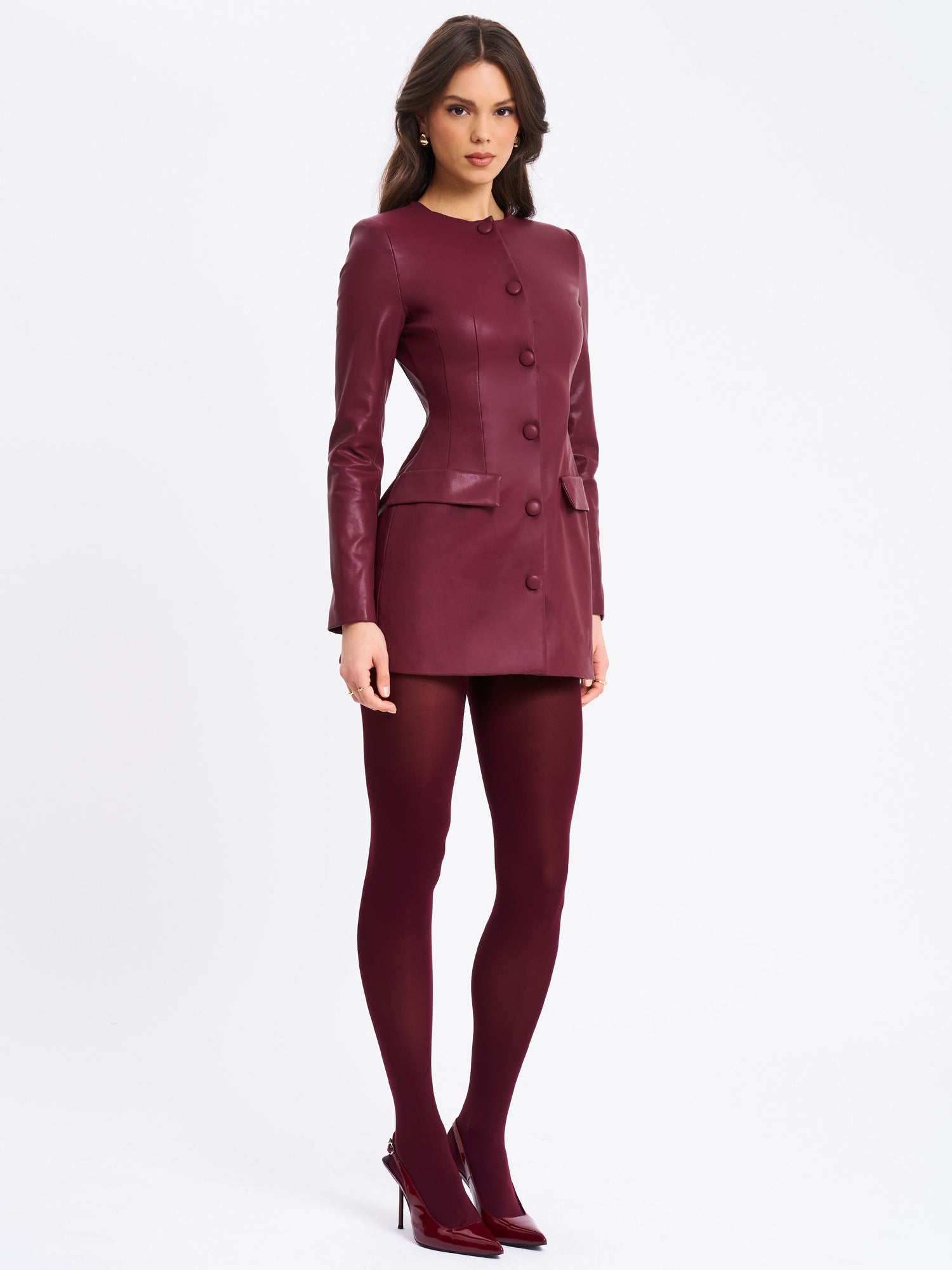 Baila Vegan Leather Blazer Mini Dress | Burgundy