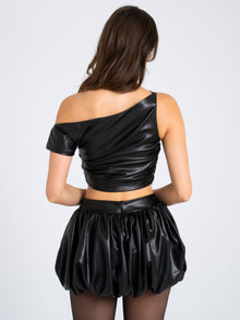 Yara Vegan Leather Slash Neck Tank Top | Black