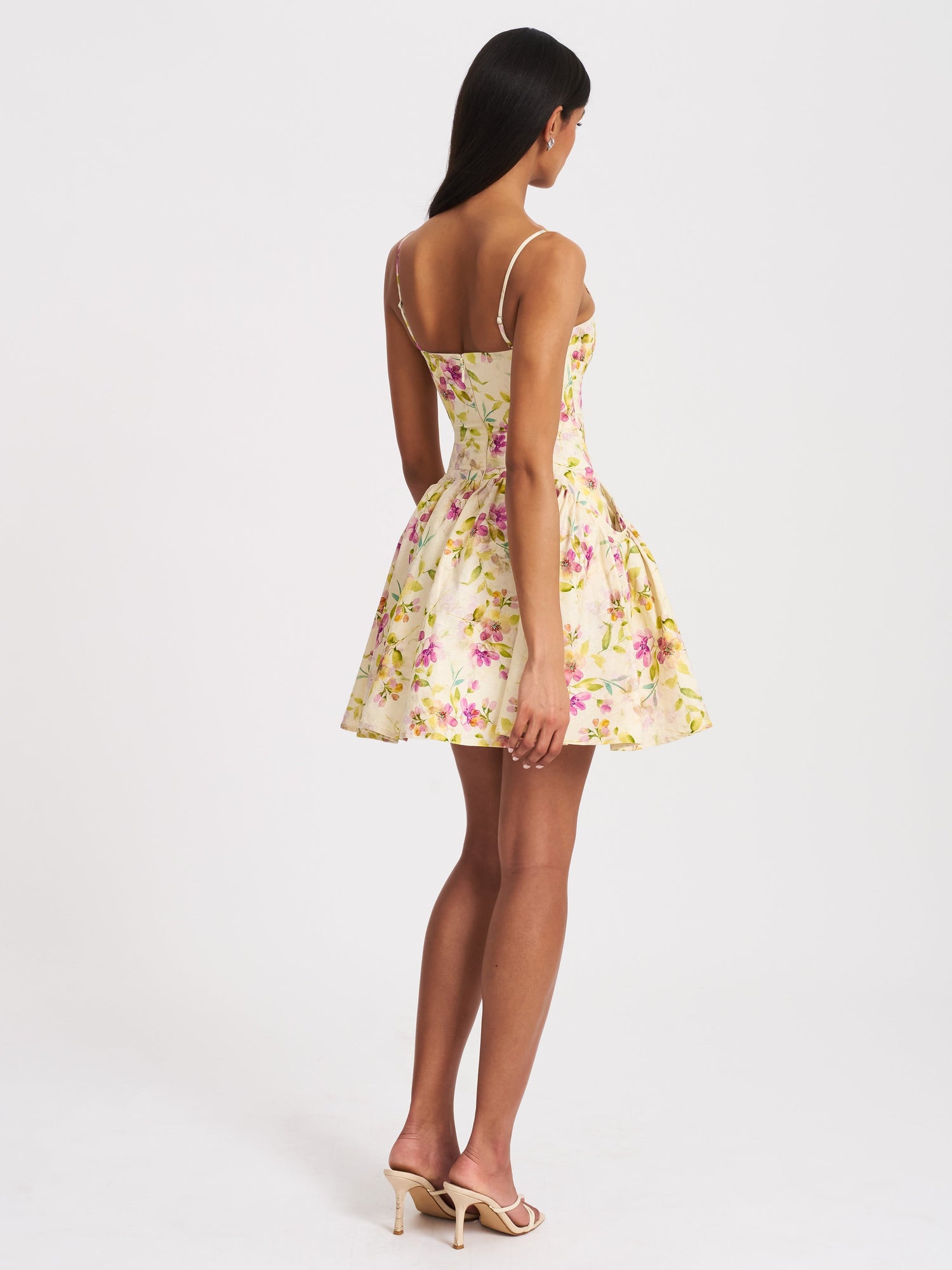 Valda Linen Mini Dress with Pockets | Yellow and Pink Print