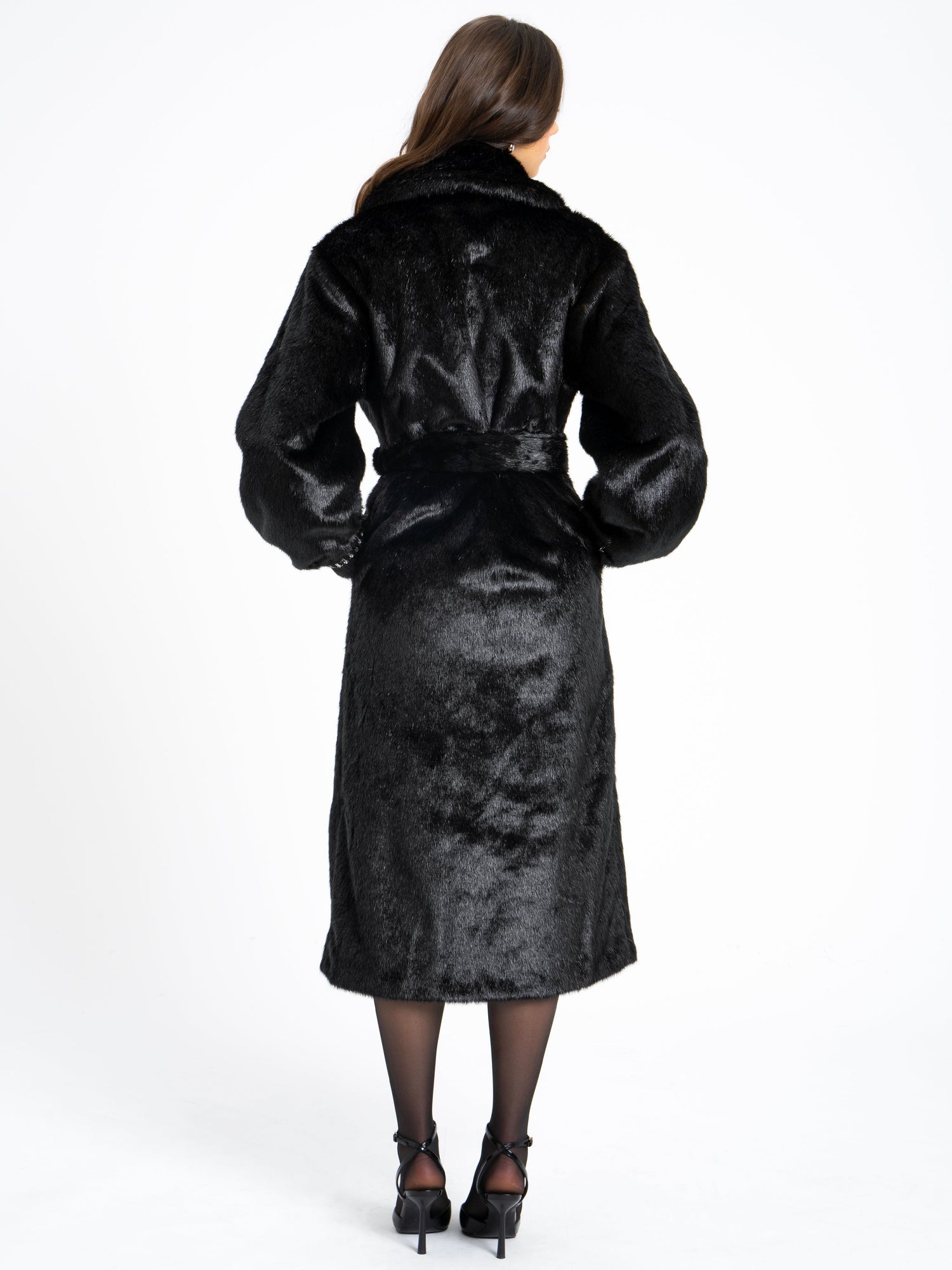 Yahia Vegan Long Faux Mink Coat | Black