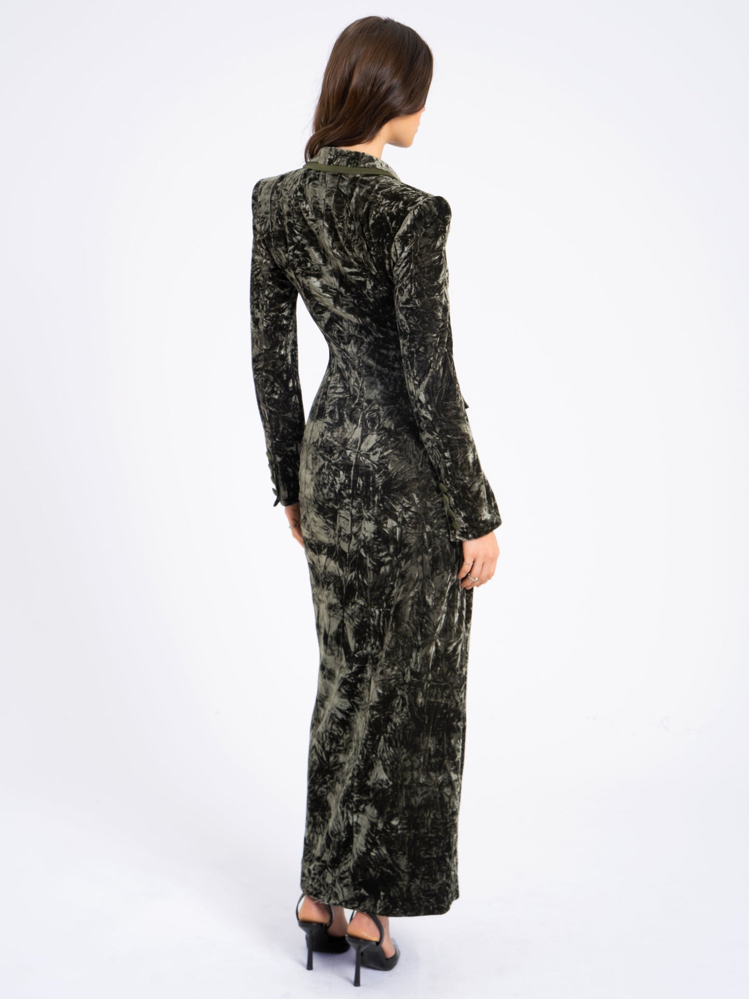 Willow Glossy Velvet High Slit Blazer Gown | Green
