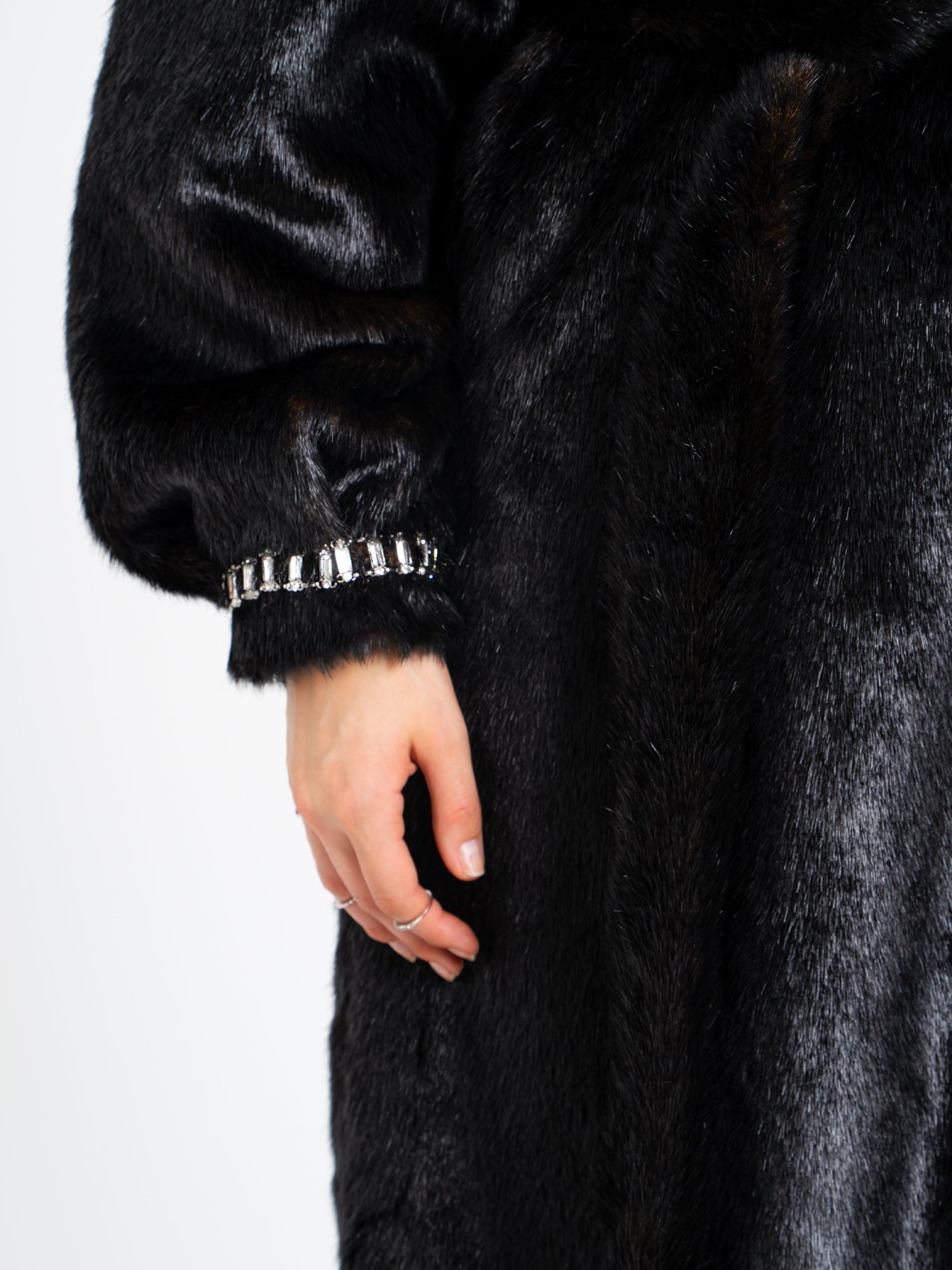 Yahia Vegan Long Faux Mink Coat | Black