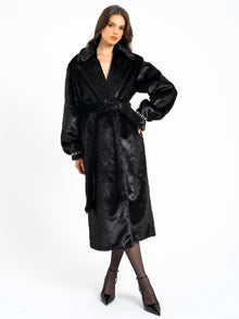 Yahia Vegan Long Faux Mink Coat | Black