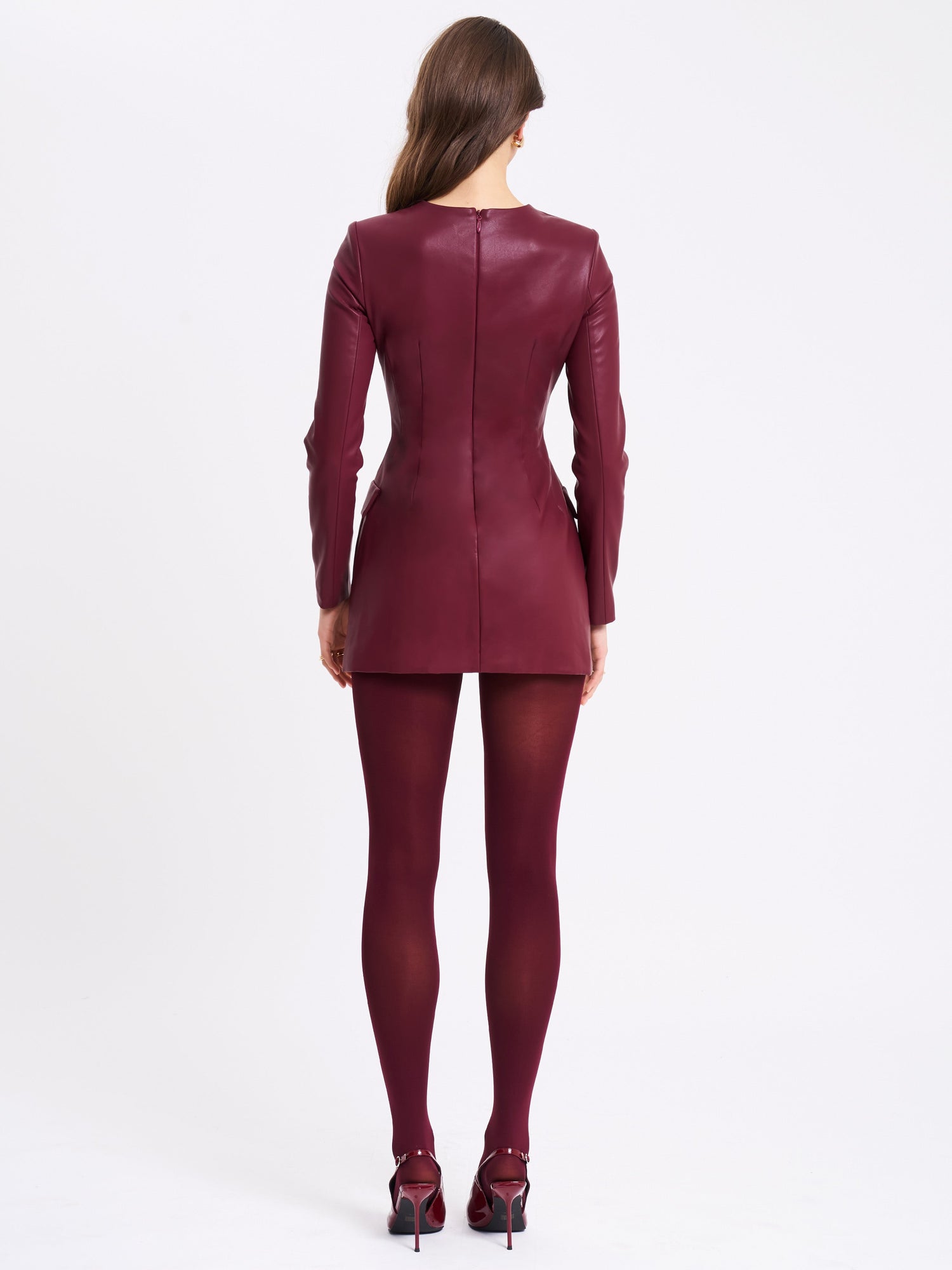 Baila Vegan Leather Blazer Mini Dress | Burgundy