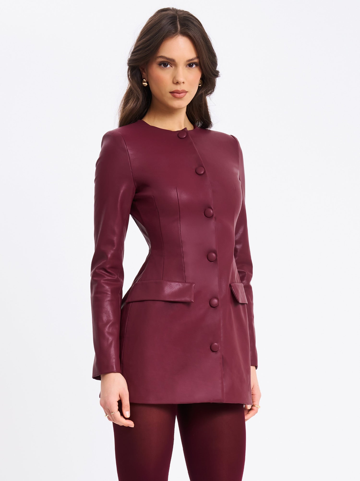 Baila Vegan Leather Blazer Mini Dress | Burgundy