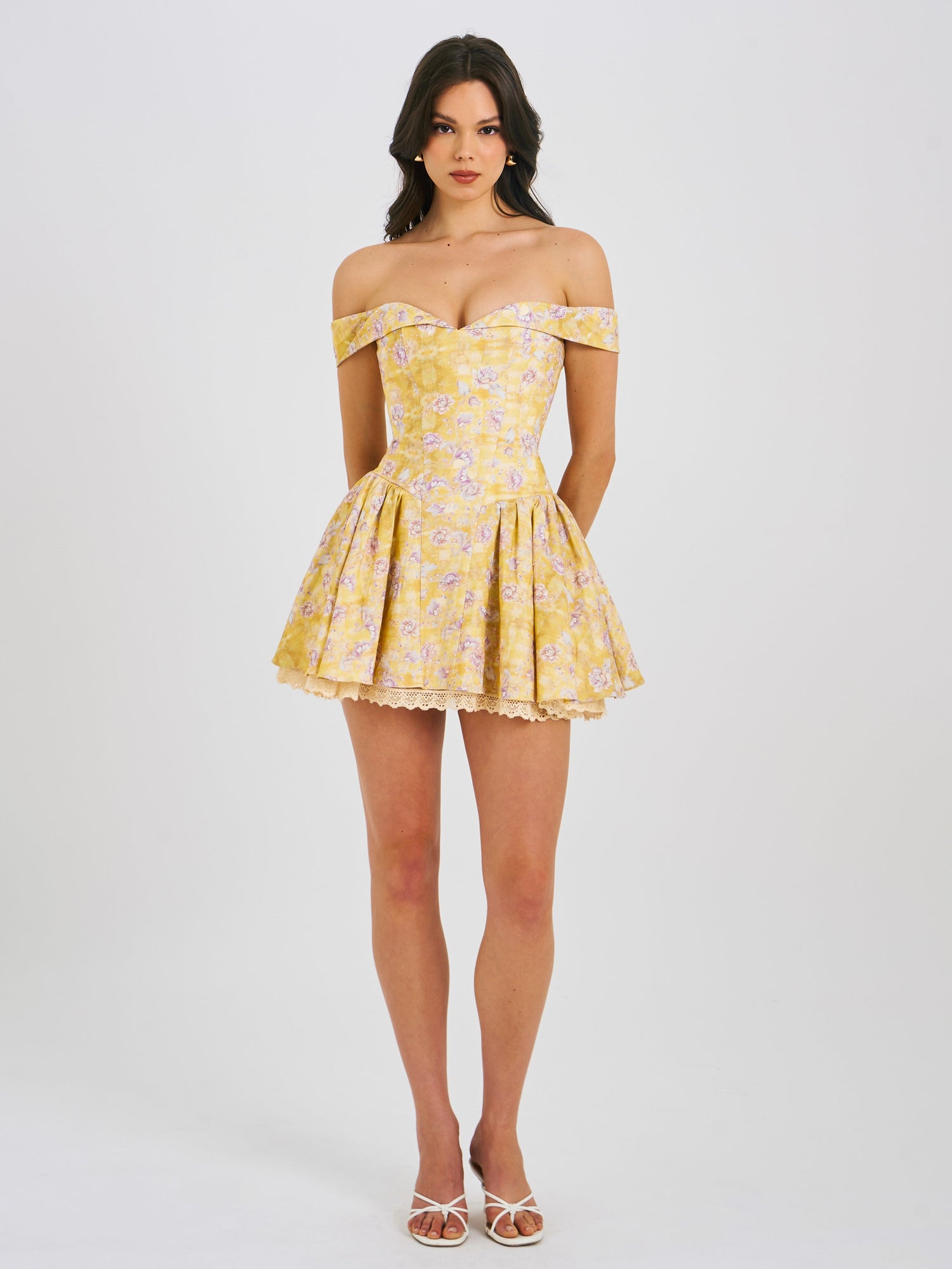 Oana Linen Collared Off Shoulder Mini Dress | Floral Print
