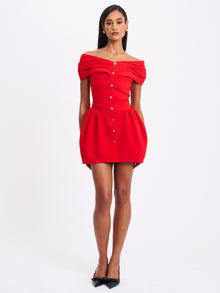 Cait Off Shoulder Drop Waist Mini Dress | Red