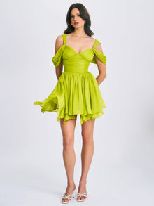 Frani Layered Mesh Mini Dress | Olive Green