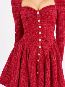 Tae Tweed Long Sleeve Drop Waist Mini Dress | Red