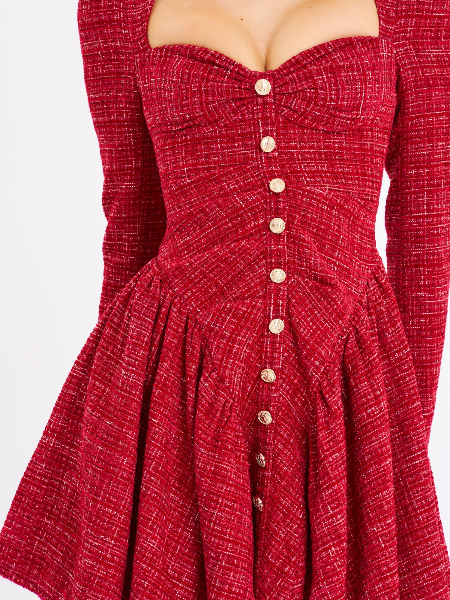 Tae Tweed Long Sleeve Drop Waist Mini Dress | Red