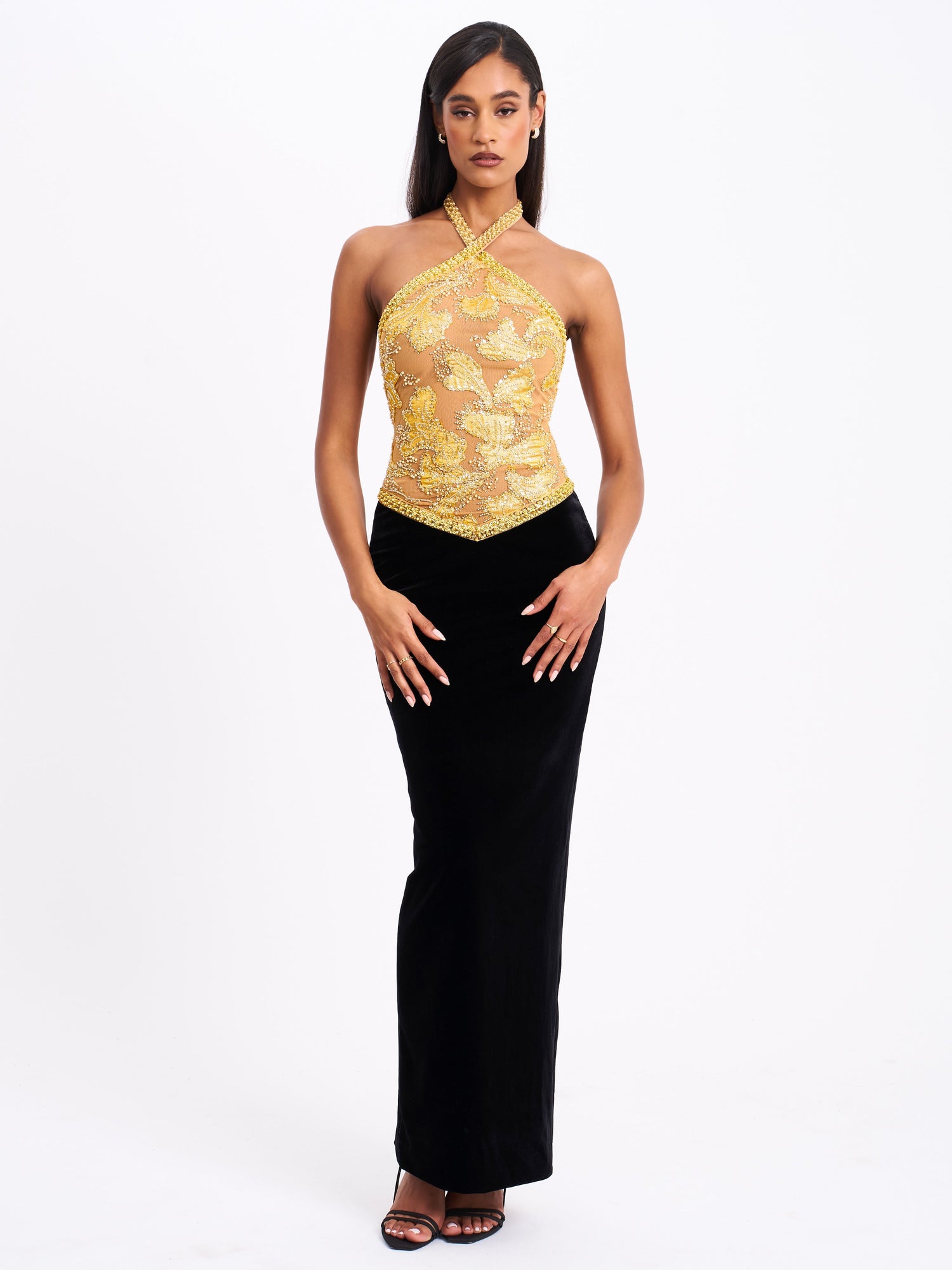 Gazelle Embroidered Vintage Style Maxi Dress | Gold