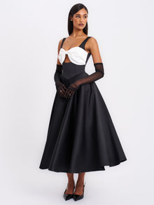 Edda Maxi Gown with White Bow | Black