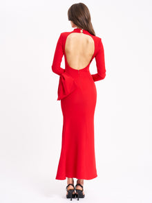Radha Backless Longsleeve Maxi Dress with Bow | Red