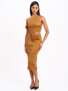 Zabrina Straight Pencil Skirt | Brown Suede