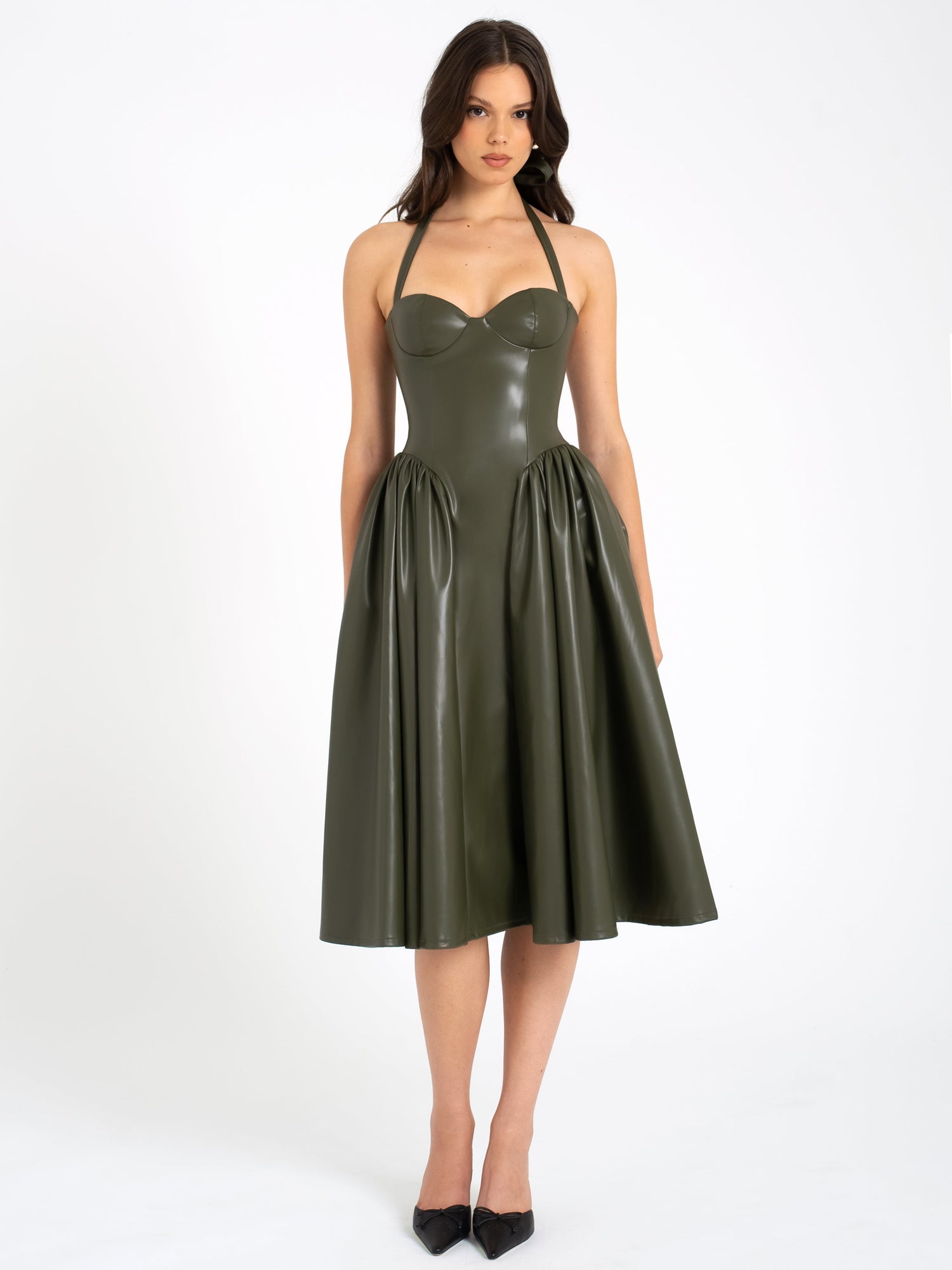 Eliana Vegan Leather Dress | Olive