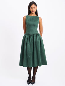 Laila Suede Boat Neck Backless Midi Dress | Green