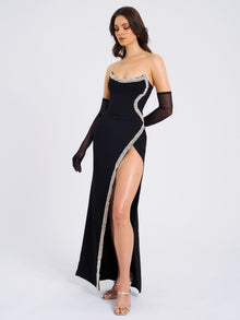 Xoana Crystal Embellished High Slit Gown | Black