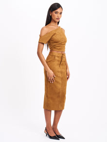 Zabrina Straight Pencil Skirt | Brown Suede