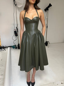 Eliana Vegan Leather Dress | Olive