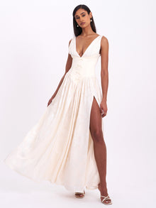 Sabrina High Slit Jacquard Maxi Dress | Butter Yellow