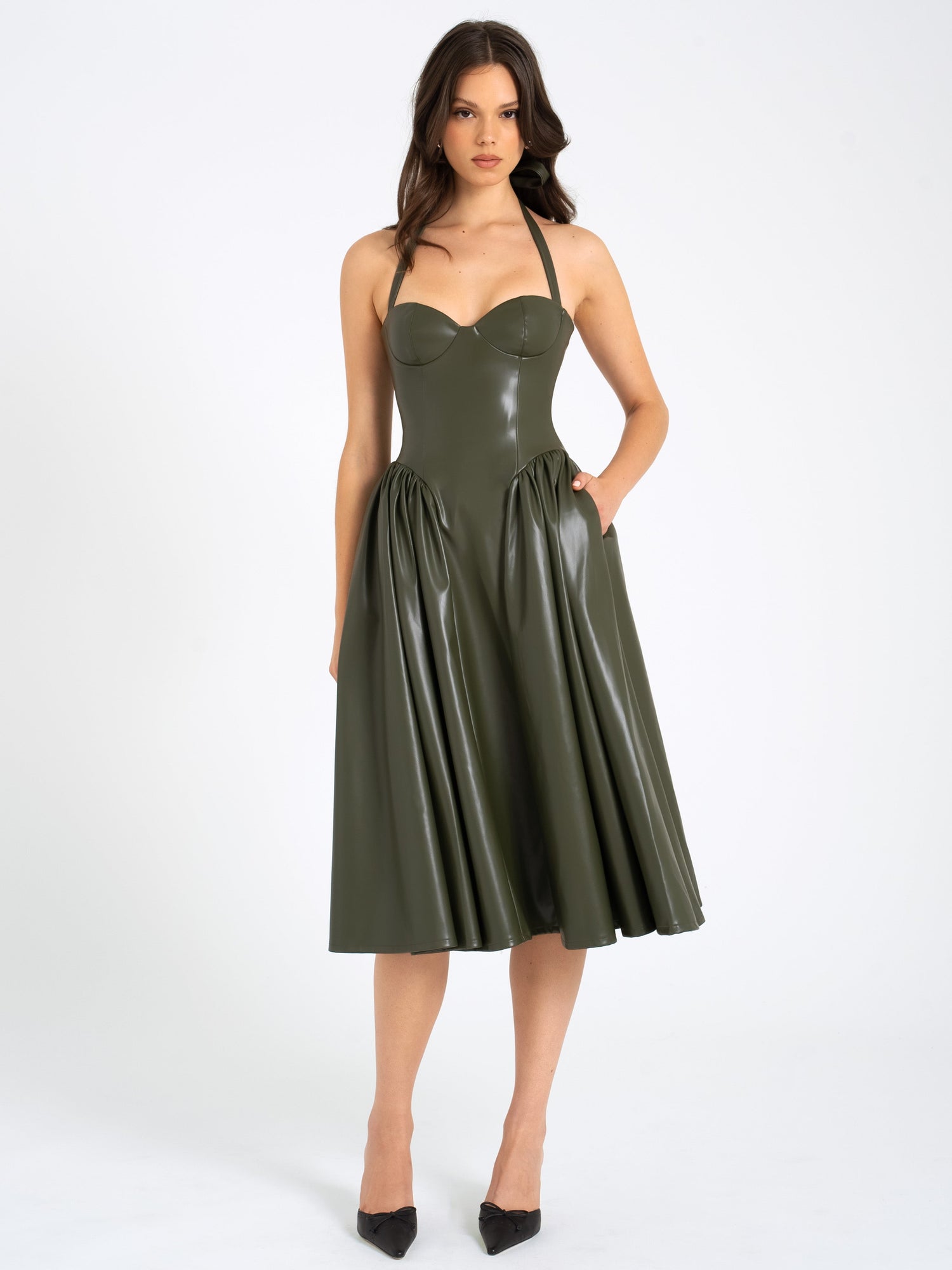 Eliana Vegan Leather Dress | Olive