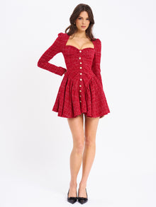 Tae Tweed Long Sleeve Drop Waist Mini Dress | Red