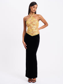 Gazelle Embroidered Vintage Style Maxi Dress | Gold
