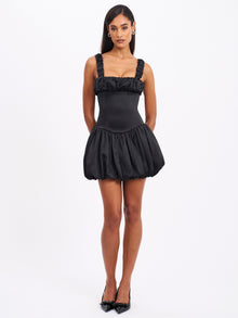 Aubrey Satin Bubble Hem Mini Dress | Black