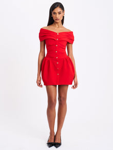 Cait Off Shoulder Drop Waist Mini Dress | Red