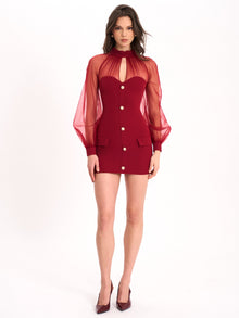 Tabitha Mesh Lantern Sleeve Mini Dress | Burgundy
