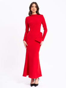 Radha Backless Longsleeve Maxi Dress with Bow | Red