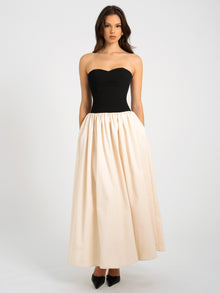 Sana Sweetheart Lace-up Back Drop Waist Maxi Dress | Black/Beige