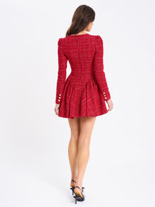 Tae Tweed Long Sleeve Drop Waist Mini Dress | Red