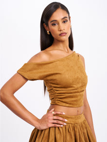 Yara Slash Neck Tank Top | Brown Suede