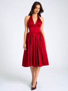 Cara Plunging Halter Backless Maxi Dress | Red
